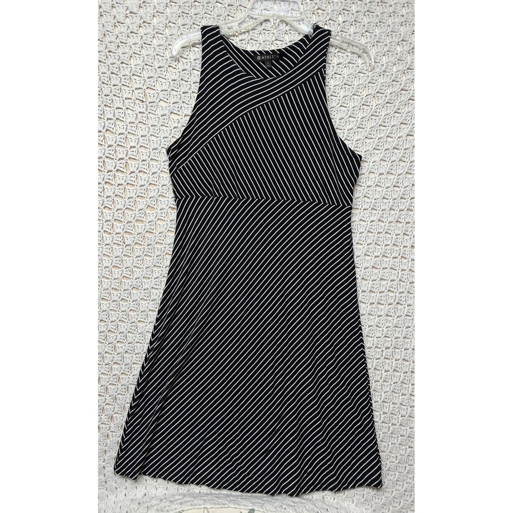 Athleta‎ Santorini High Neck Dress Womens Sz L Black White Striped Sleeveless